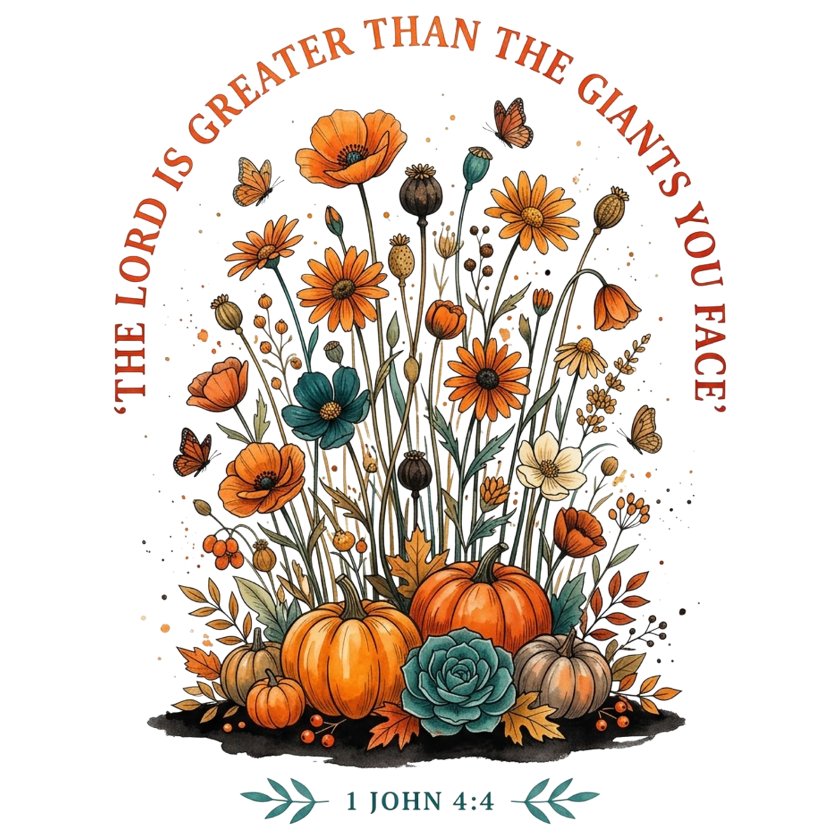 The Lord Is Greater Than the Giants You Face 1 John 4:4 floral DTF transfer design