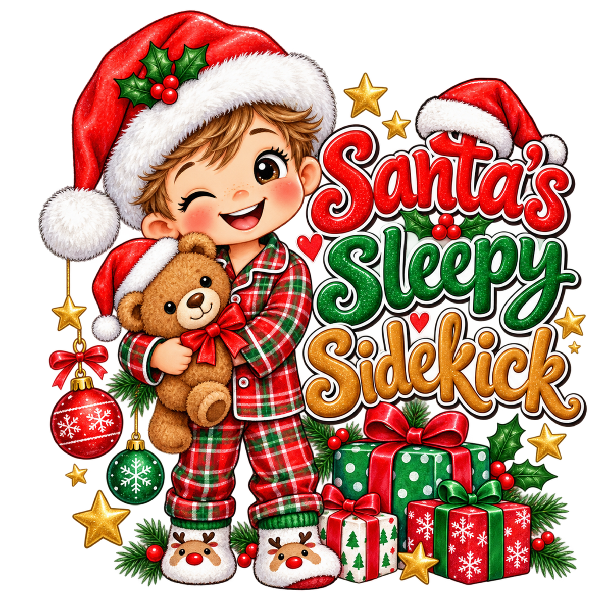 Santa's Sleepy Sidekick transfer design