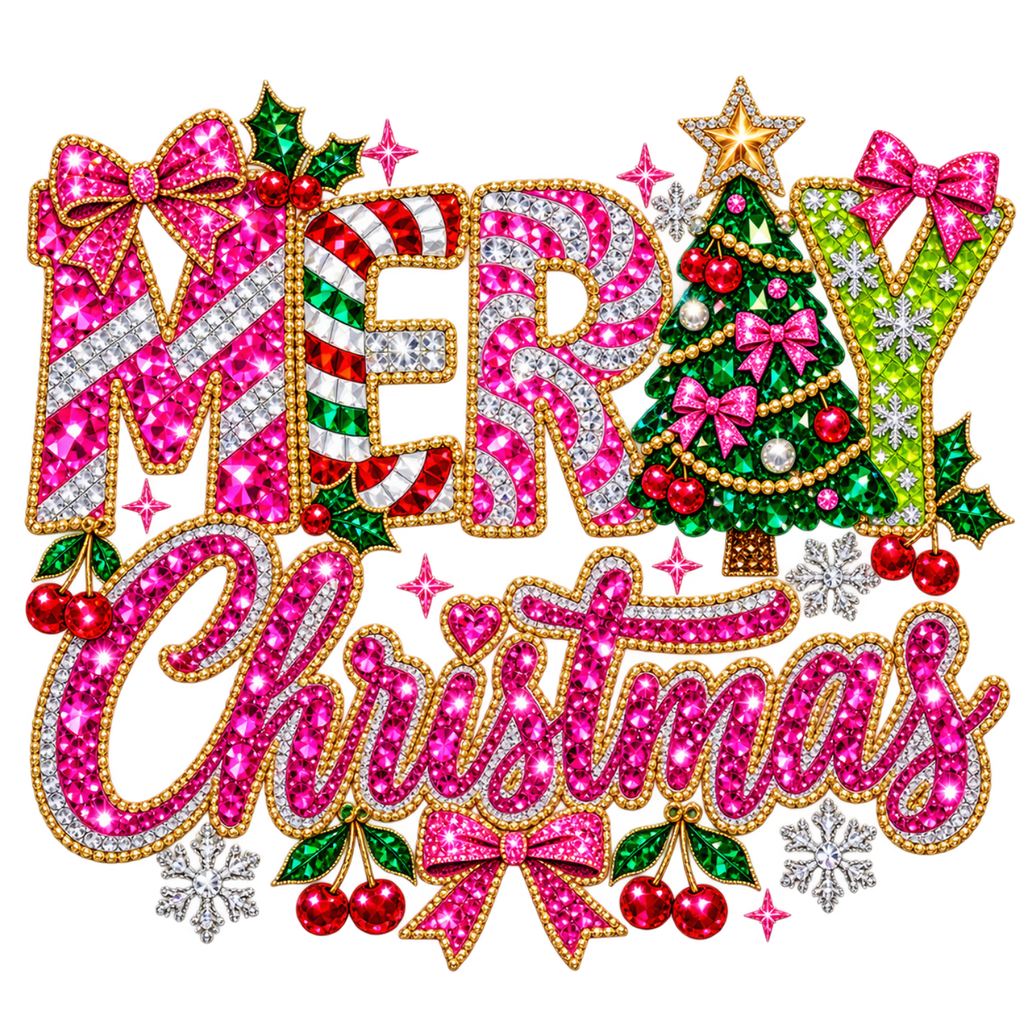 Merry Christmas rhinestone transfer design