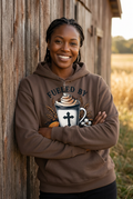 Fueled by Jesus and Coffee dark mocha hoodie mockup