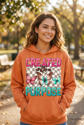 Created With a Purpose orange hoodie mockup