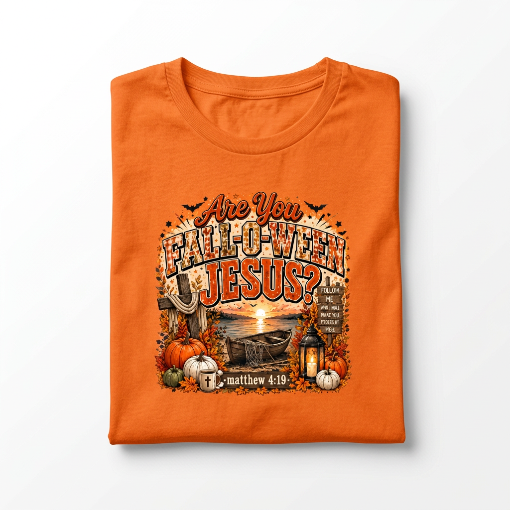 Are You Fall-O-Ween Jesus folded flat lay
