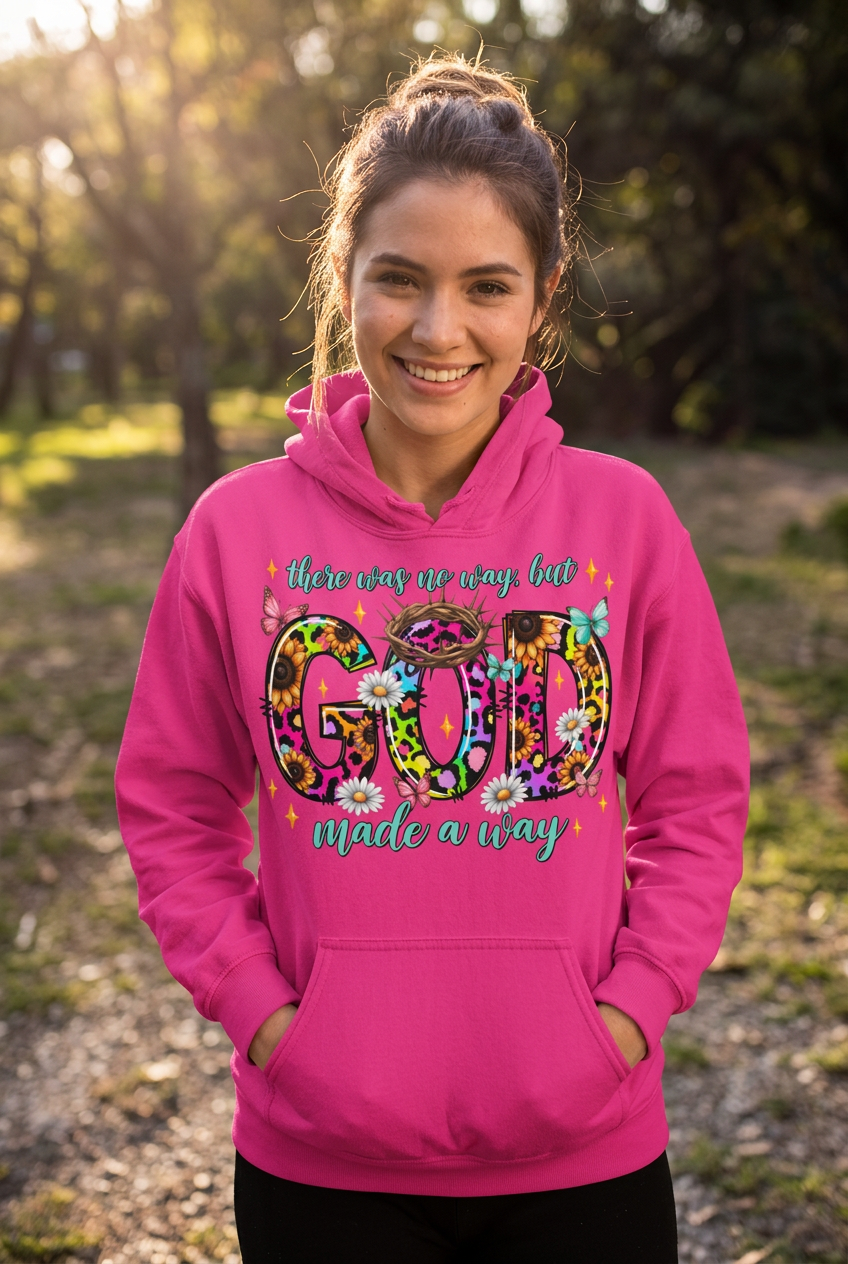 There Was No Way But God hot pink hoodie mockup
