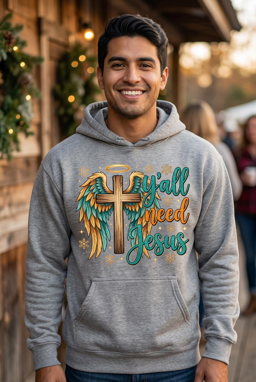 Y'all Need Jesus heather gray hoodie mockup