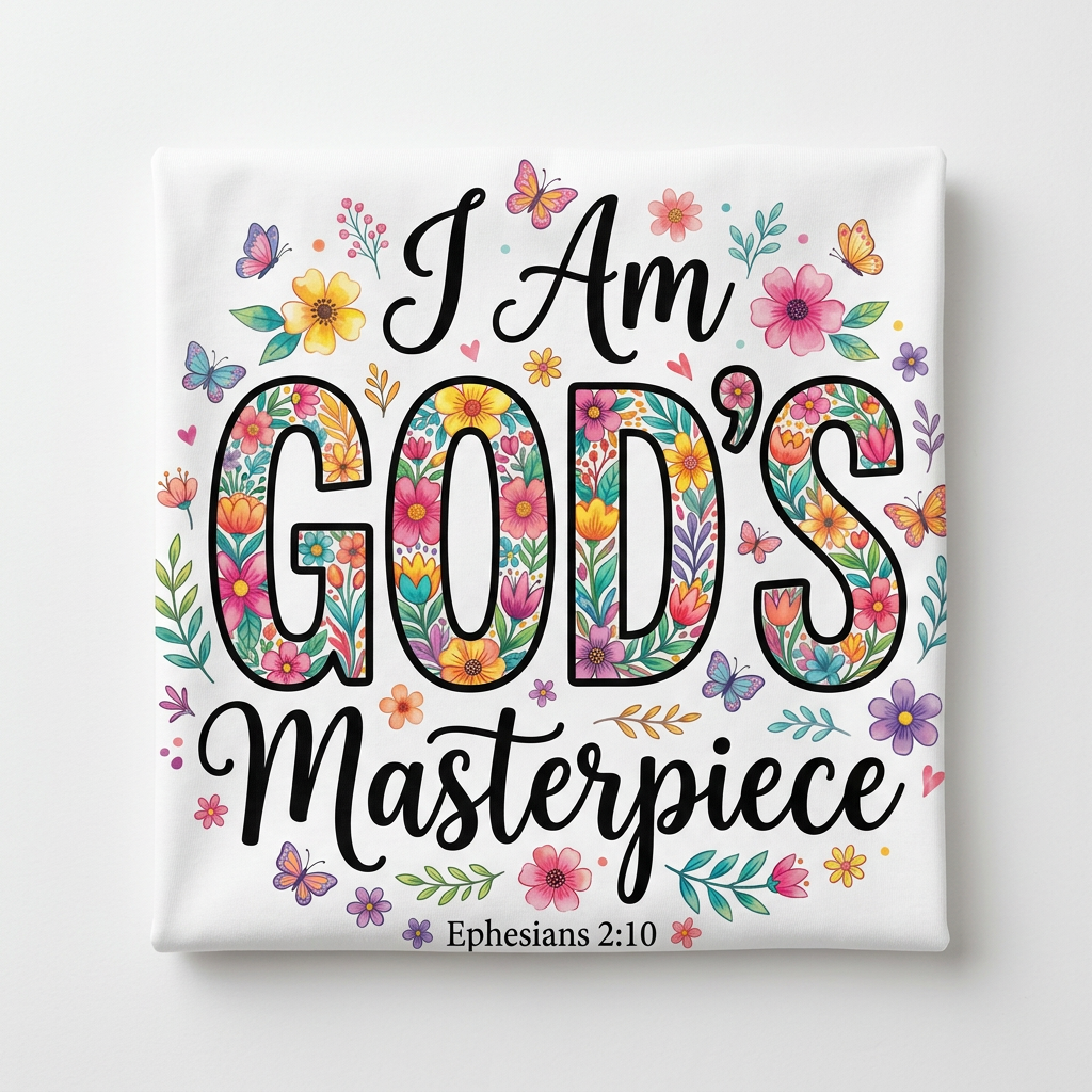 I Am Gods Masterpiece Tee flat lay