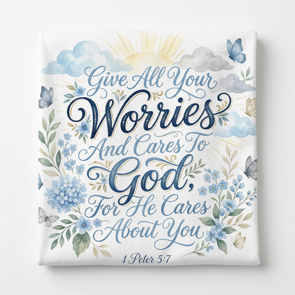 Give All Your Worries To God Tee flat lay