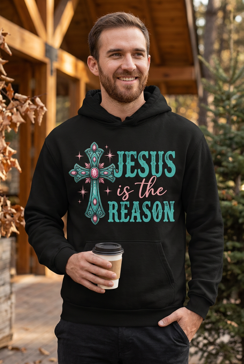 Jesus is the Reason black hoodie mockup
