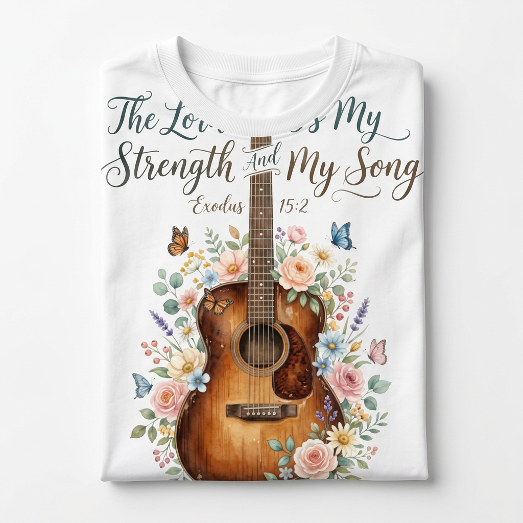 The Lord Is My Strength And My Song Tee flat lay