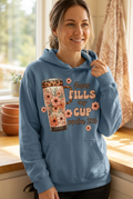 Jesus Fills My Cup dusty blue hoodie mockup