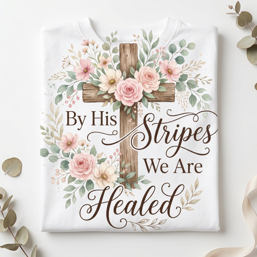 By His Stripes We Are Healed Tee flat lay