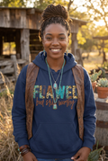 Flawed But Still Worthy navy blue hoodie mockup - Black woman