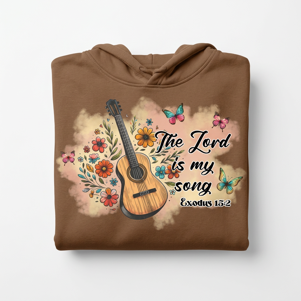 The Lord is my Song brown hoodie flat lay
