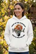 My God Light in the Darkness white hoodie mockup