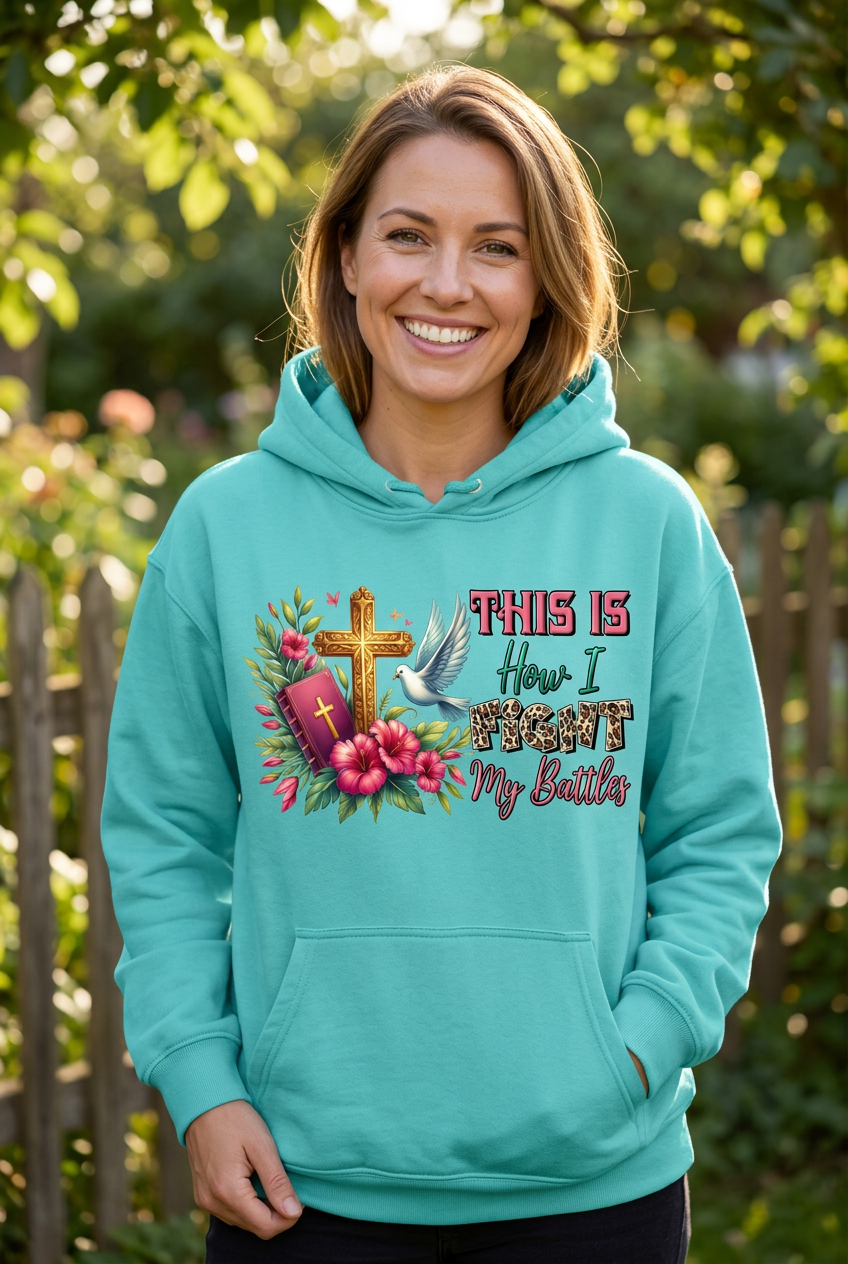 This is How I Fight My Battles turquoise hoodie mockup