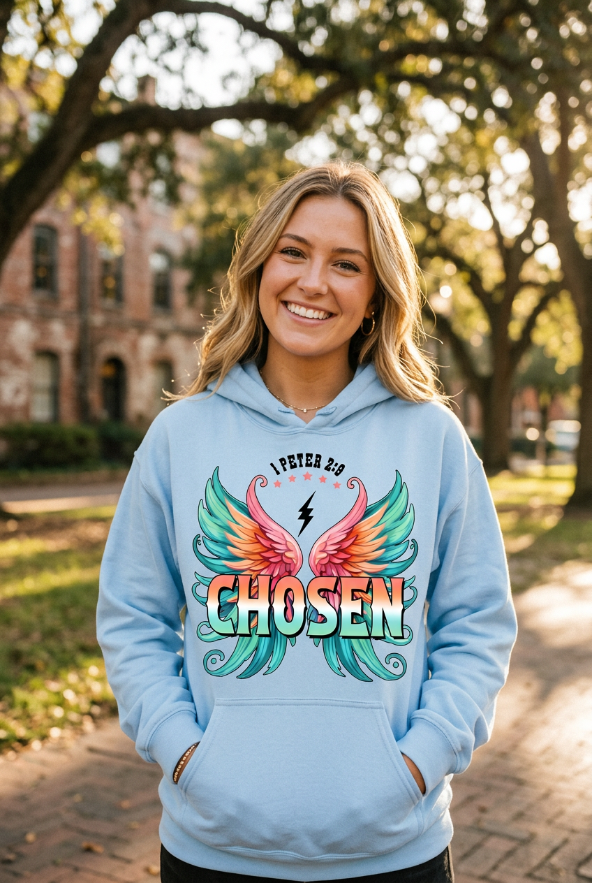 Chosen 1 Peter 2:9 baby blue hoodie mockup