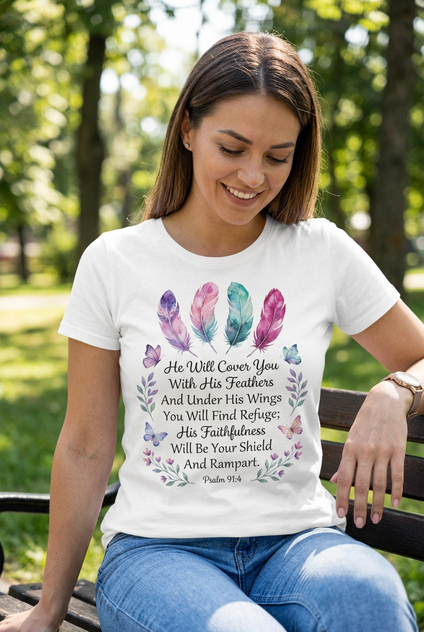 He Will Cover You With His Feathers Tee mockup