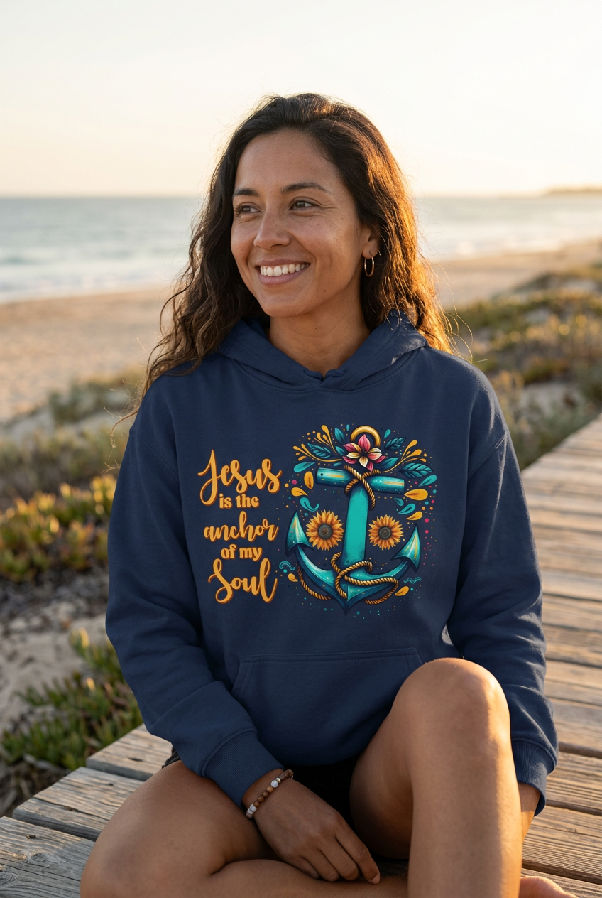Jesus is the Anchor of My Soul navy hoodie mockup