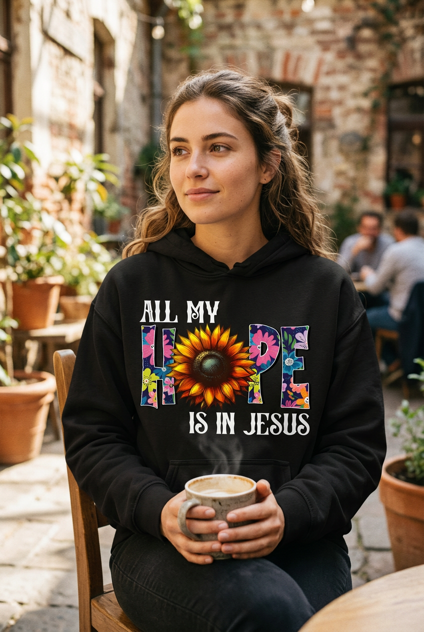 All My Hope is in Jesus black hoodie mockup
