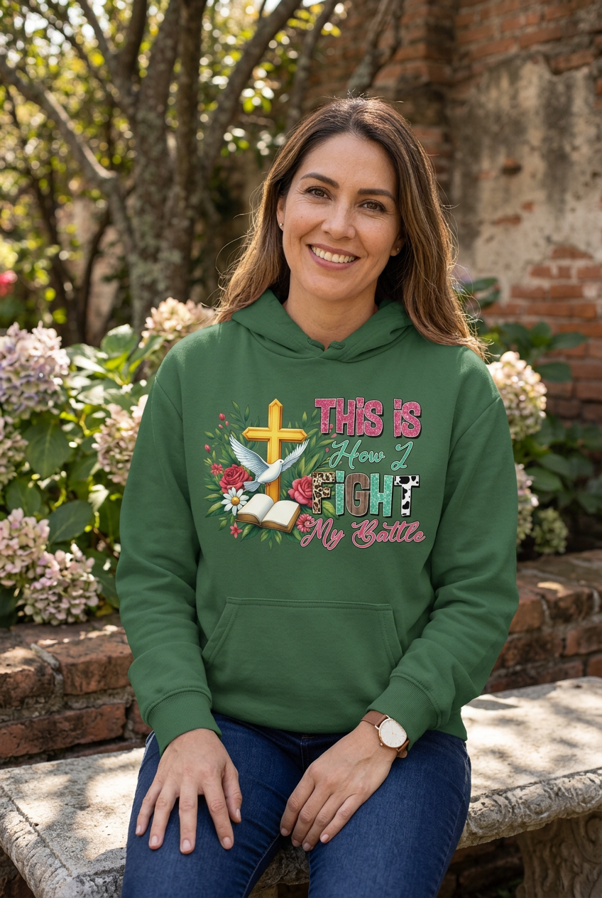 This is How I Fight My Battle forest green hoodie mockup