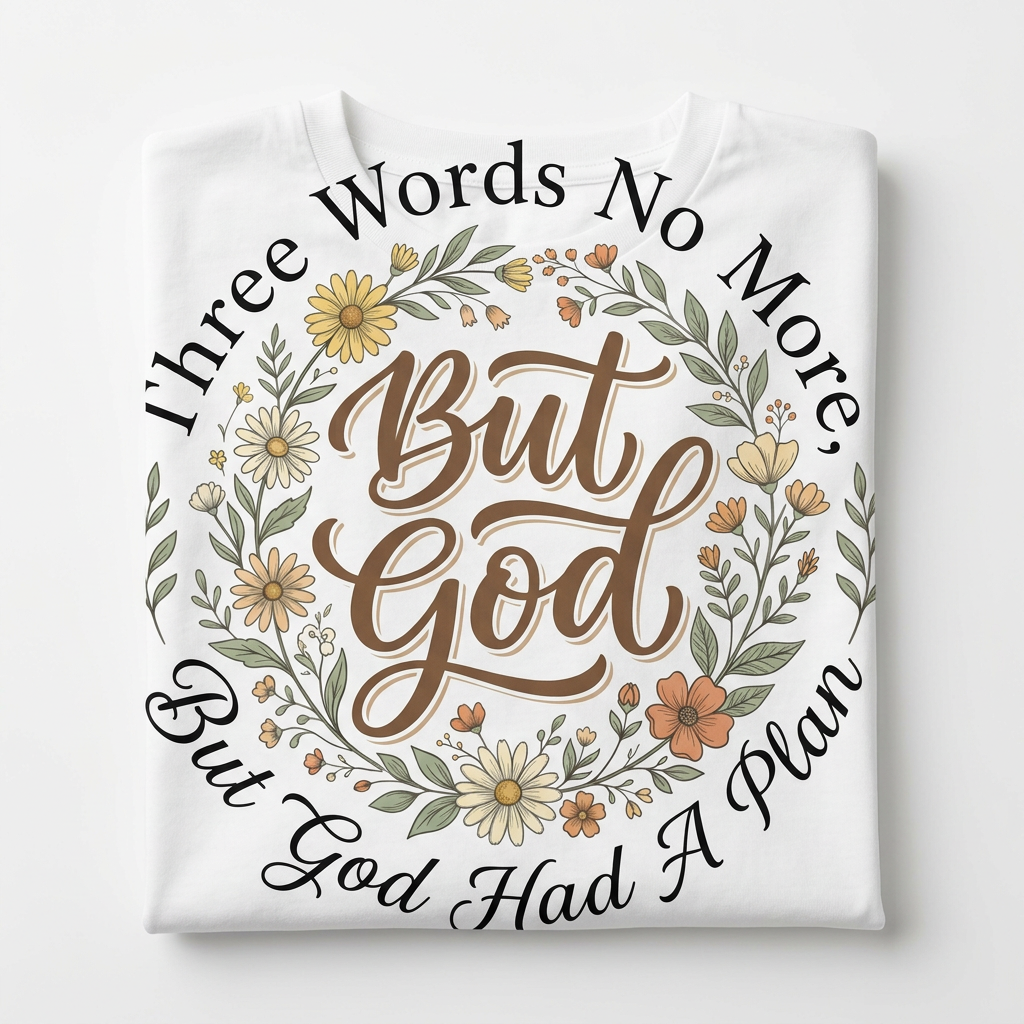 Three Words No More But God Had A Plan Tee flat lay