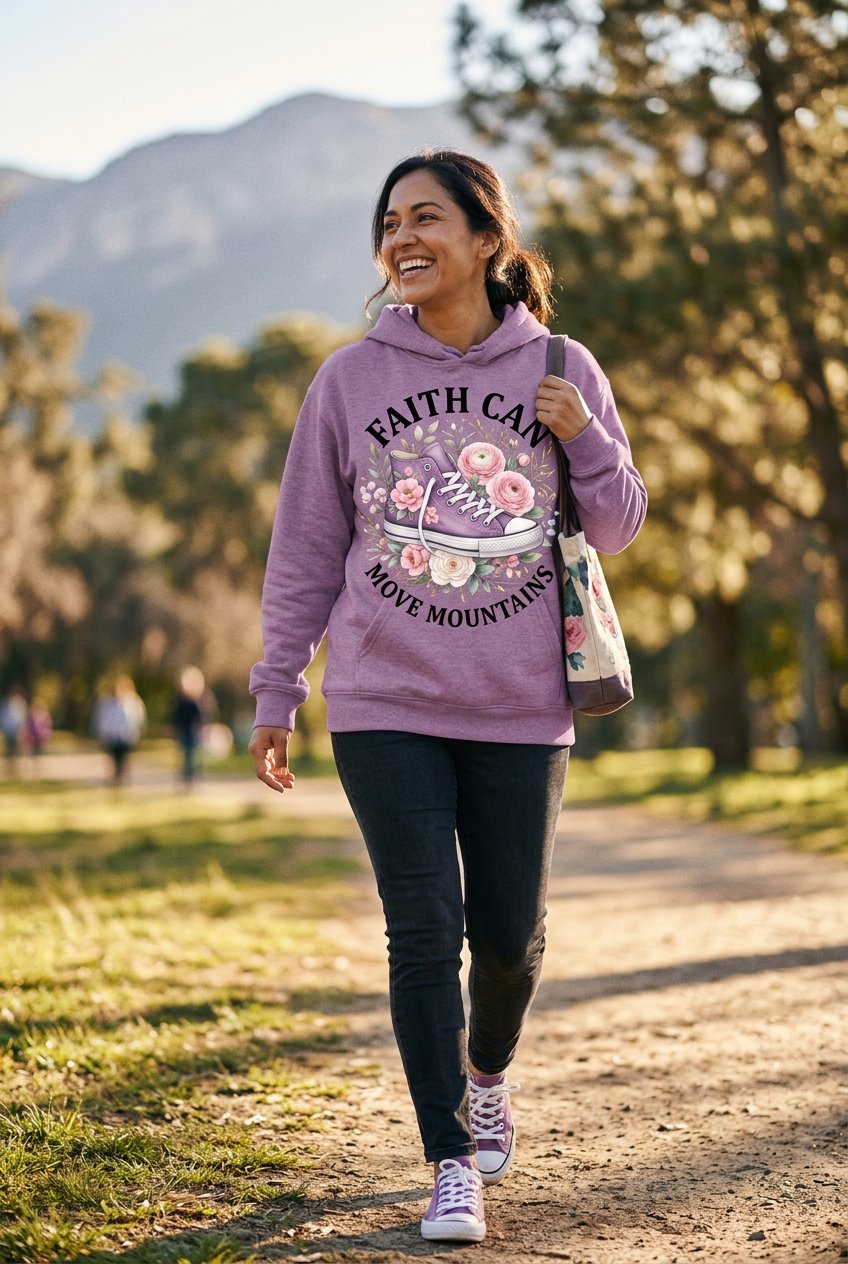 Faith Can Move Mountains purple hoodie mockup