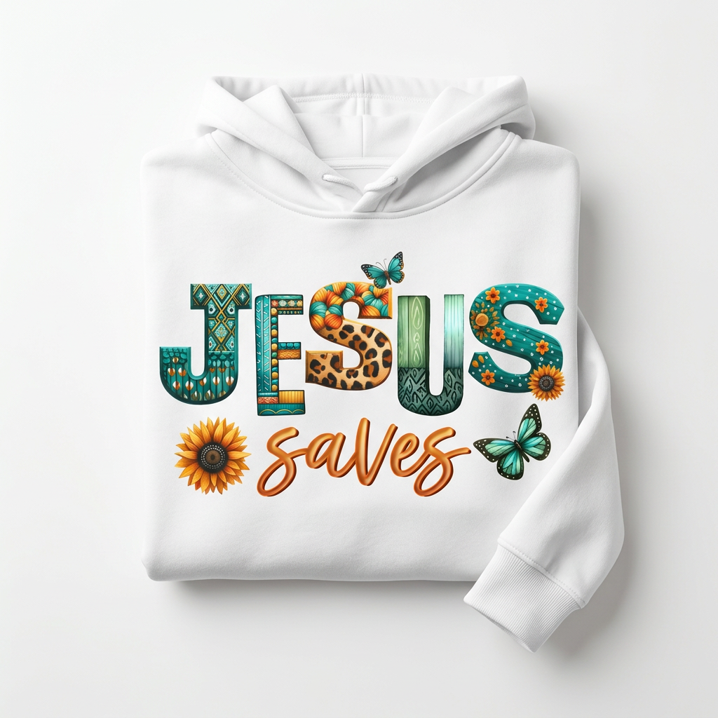 Jesus Paid It All white hoodie flat lay