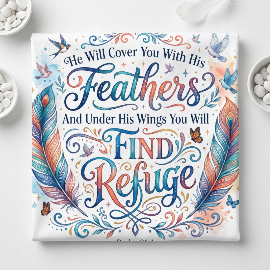 He Will Cover You With His Feathers Tee flat lay