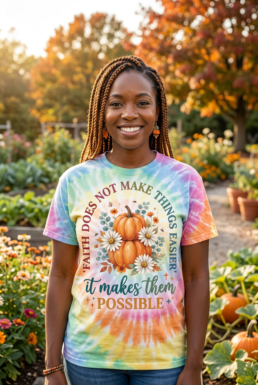 Black woman wearing Faith Does Not Make Things Easier Tee
