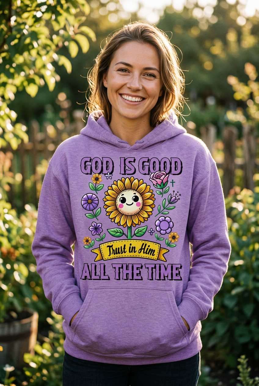 God is Good All the Time purple hoodie mockup
