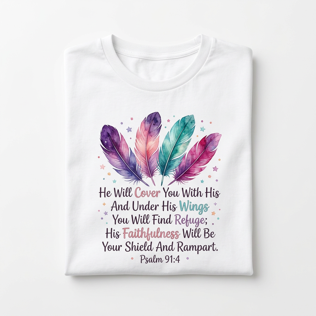 He Will Cover You With His Feathers Tee flat lay