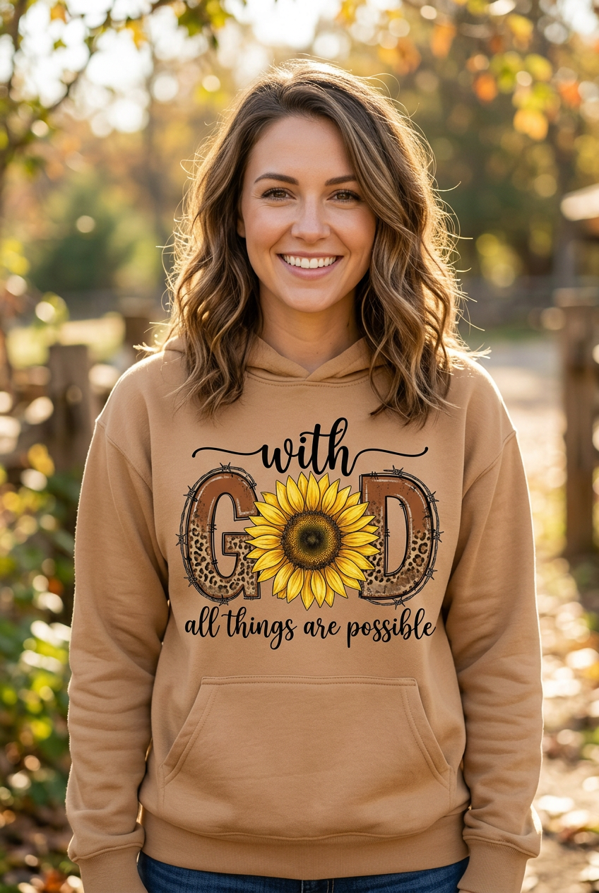 With God All Things Are Possible camel hoodie mockup