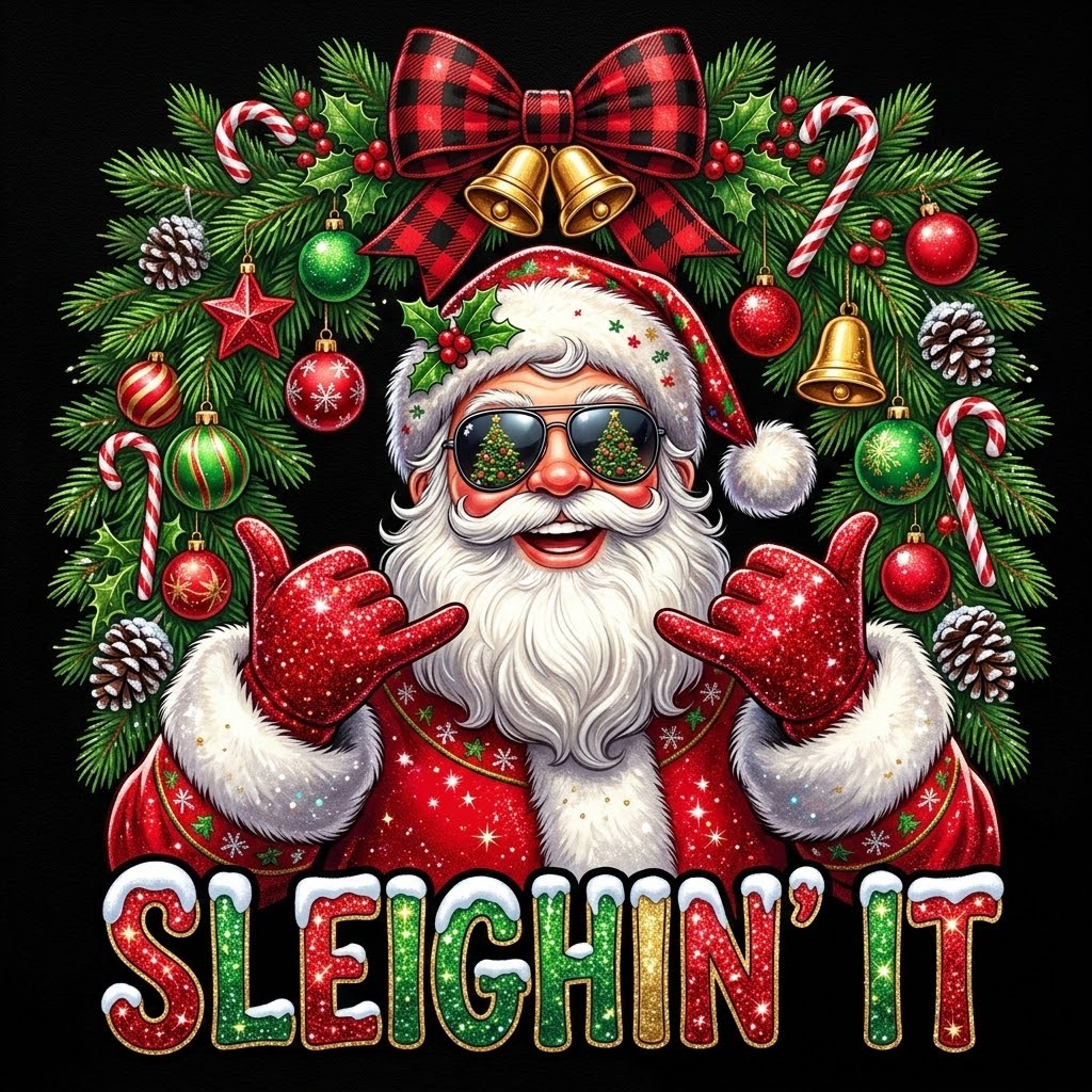 Sleighin' It Santa transfer design